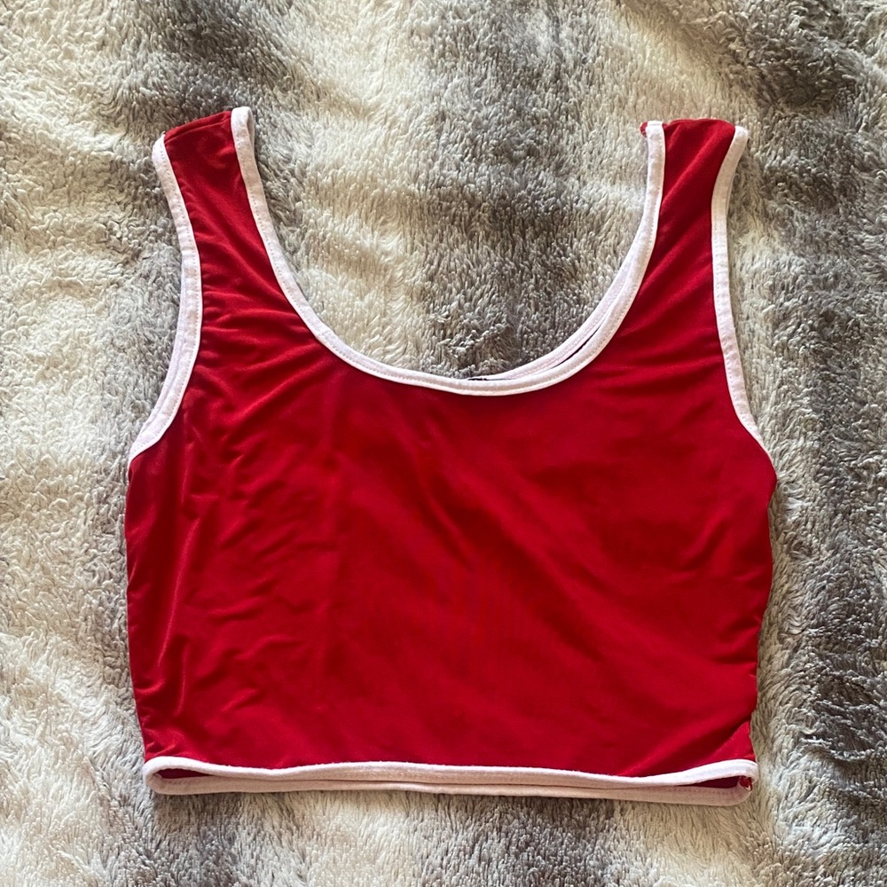 4/$30 PLT Red Crop Tank with White Trim Detail
